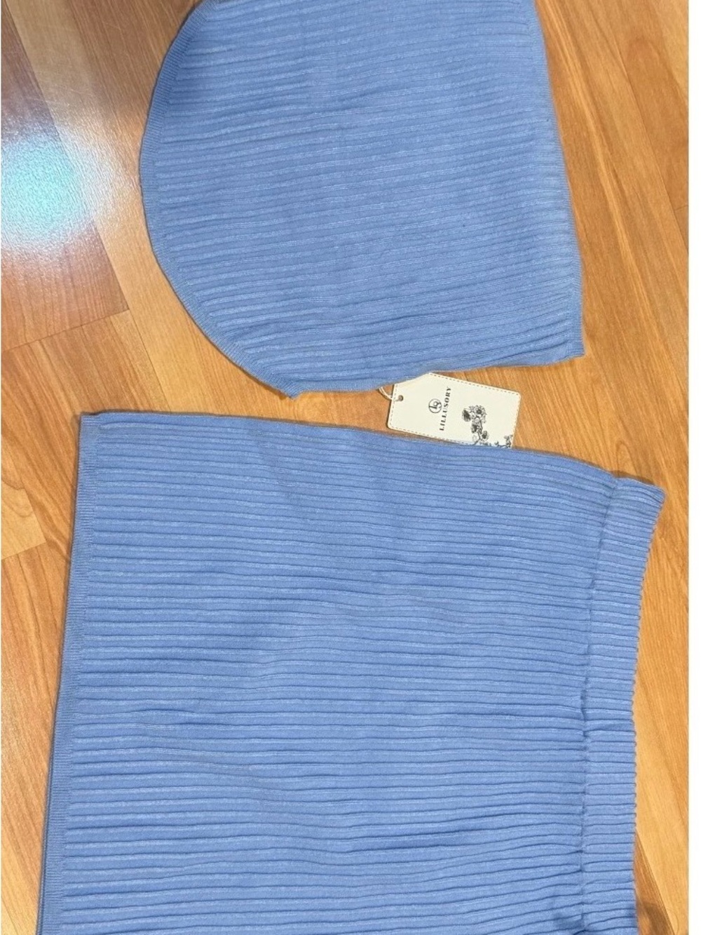 Amazon Ribbed Light Blue Knit Skirt Set
